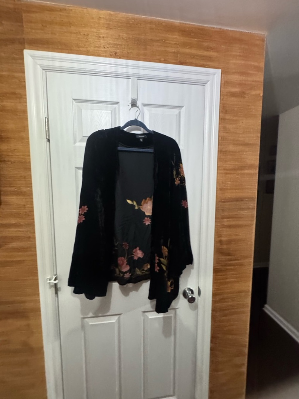 torrid Black Floral Open-Front Jacket with Pink & Peach Blooms